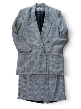 Vintage 90s Amanda Smith Plaid Power Suit Blazer Skirt Set Size 12